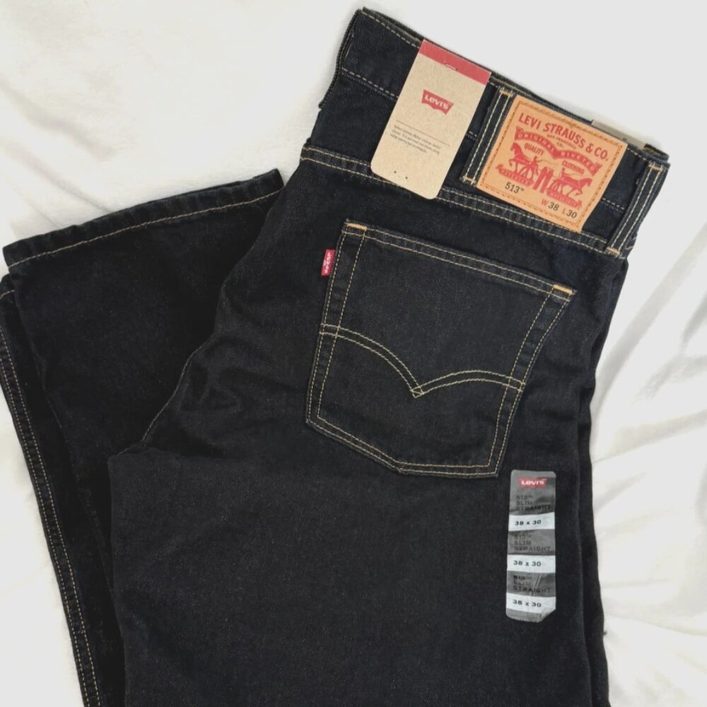 Levi's 513 Slim Straight Jeans Mens 38x30 Bastion Dark Wash Denim NWT